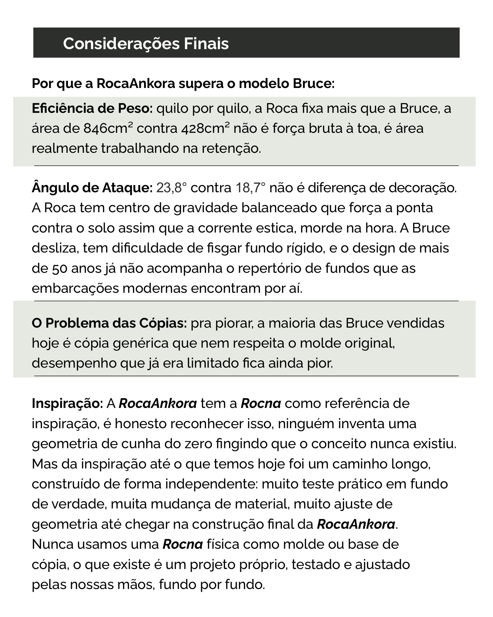 Por que a RocaAnkora supera o modelo Bruce: eficiência de peso e ângulo de ataque